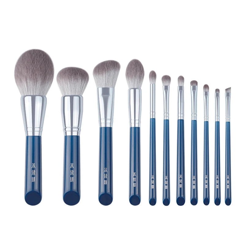 MyDestiny Azure Blue 11pcs Makeup Brush Set&Kit  Super Soft Fiber, High Quality Face&Eye Foundation Eyeshadow  Powder Brush