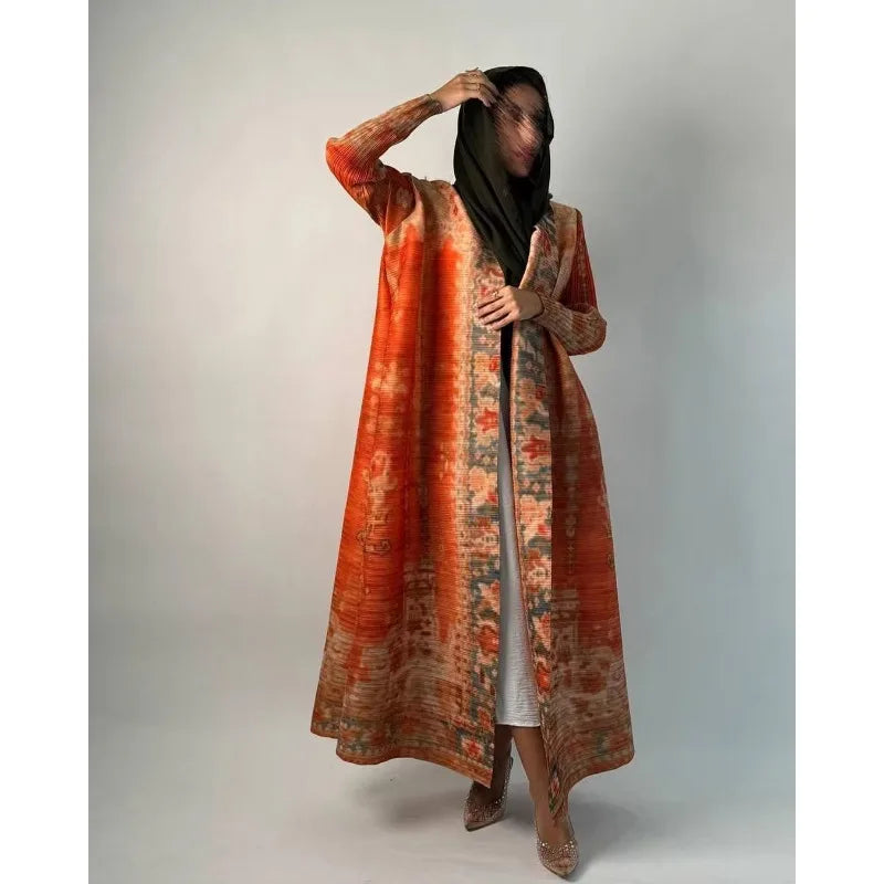 KAF Women Fashion Abaya Vintage Printed Cardigan Design Loose Large Size Elegant Female Luxury Robe Spring Autumn Model