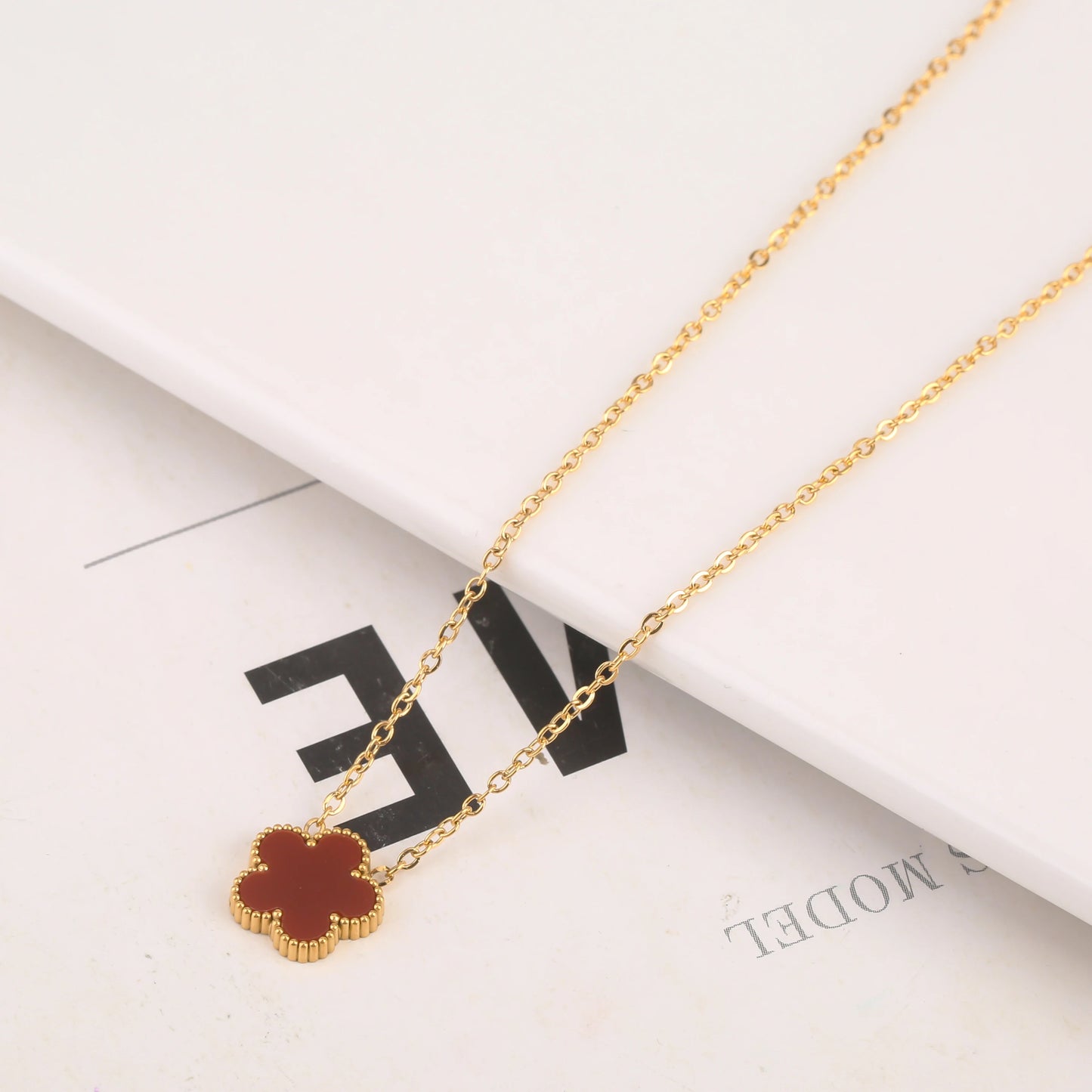 Gold Plated Stainless Steel Set Plum Blossom Plant Five Leaf Flower Bracelet Necklace Earrings Women's Luxury Gift Clover