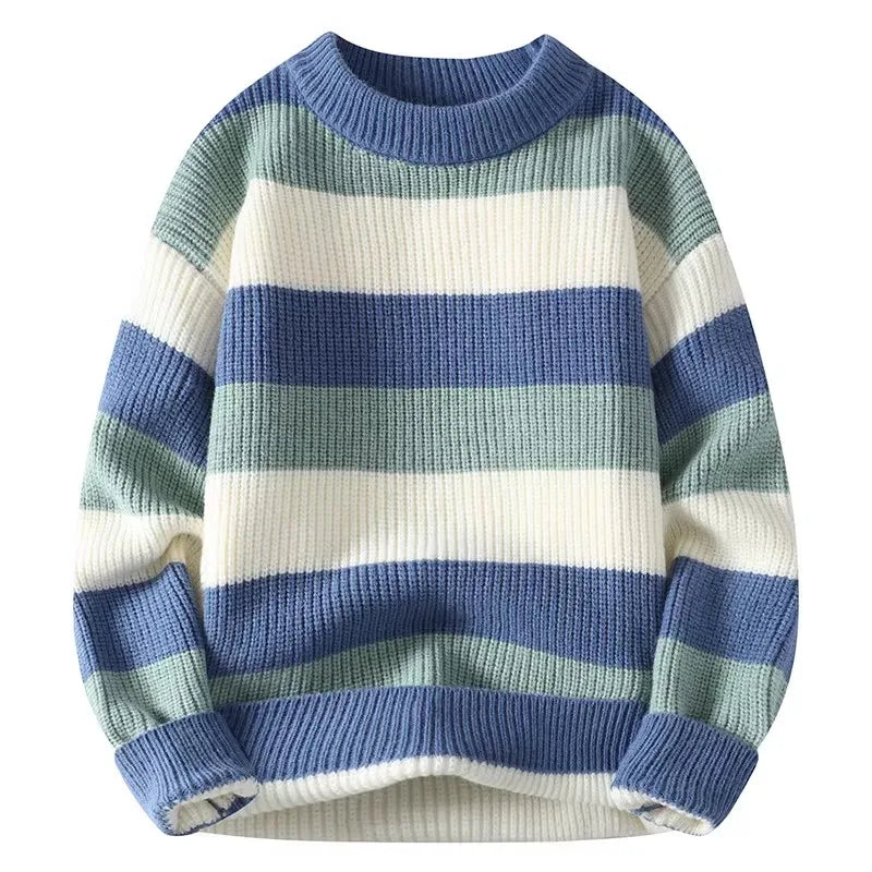 Men's Striped Sweater O-Neck Casual Knit Pullovers Fashion Long Sleeve Knitted Sweater Men Autumn Winter Warm Y2K Knitwear Tops