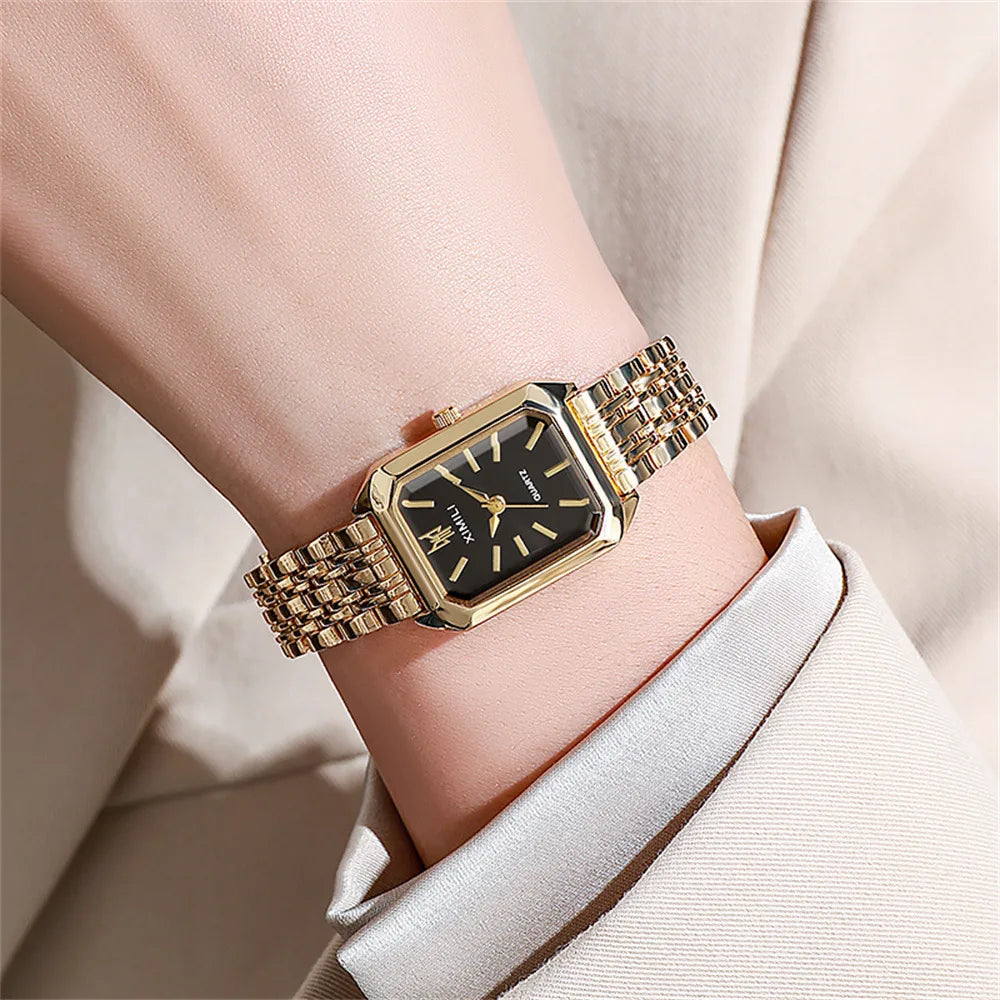 Women's Fashion Square Watches Gold Alloy Strap 2025 Luxury Ladies Quartz Wristwatches Qualities Female Roman Scale Clock