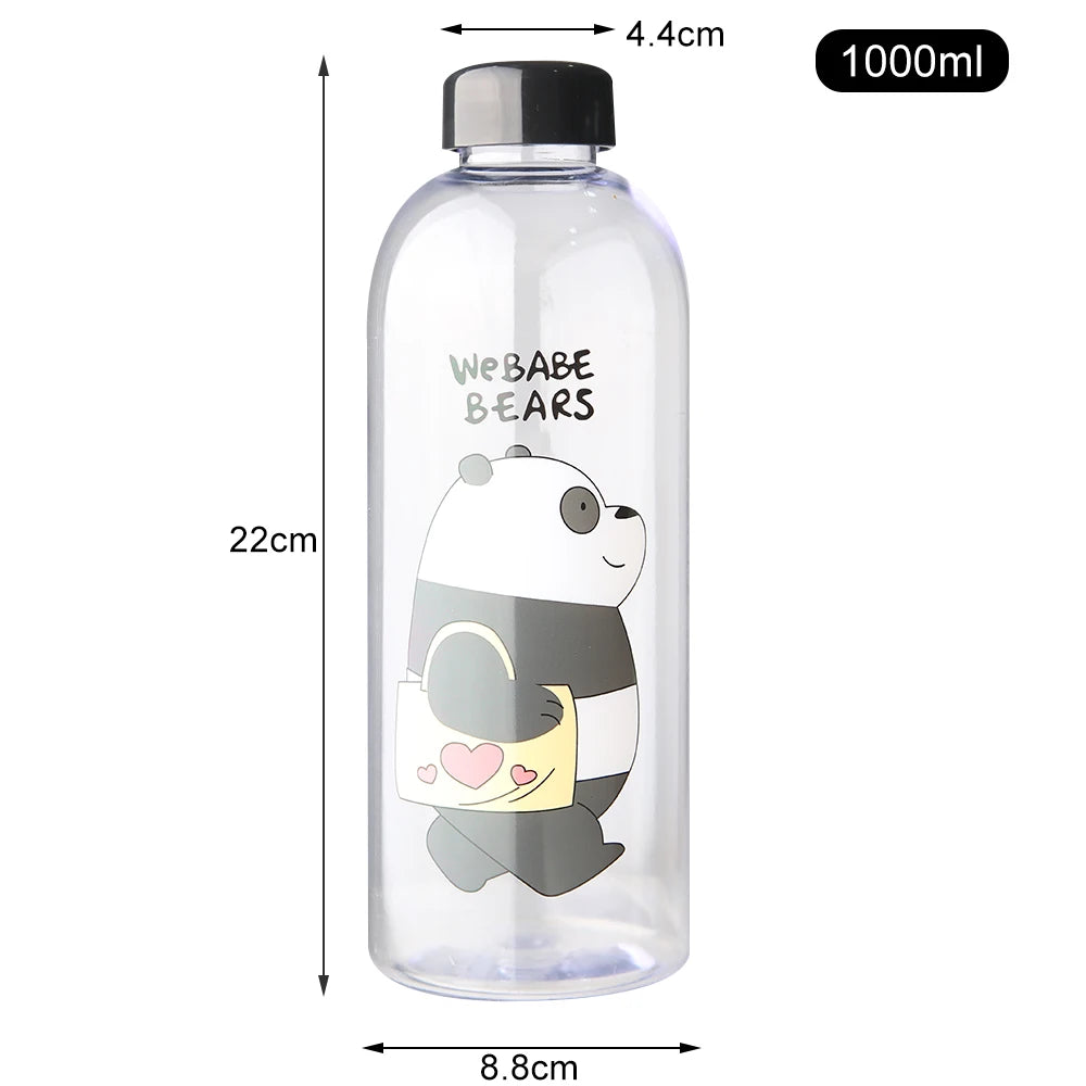 Water Bottles Cute Panda Bear Cup 1000ml With Straw Transparent Cartoon Water Bottle Drinkware Frosted Leak-proof Protein Shaker