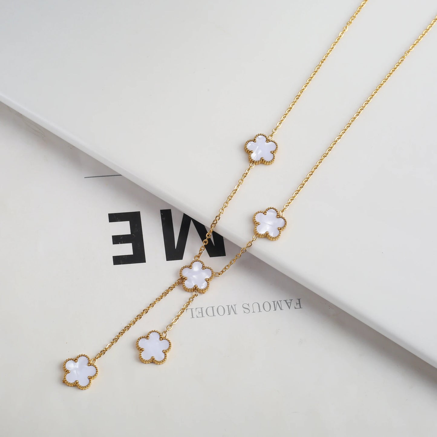 Gold Plated Stainless Steel Set Plum Blossom Plant Five Leaf Flower Bracelet Necklace Earrings Women's Luxury Gift Clover