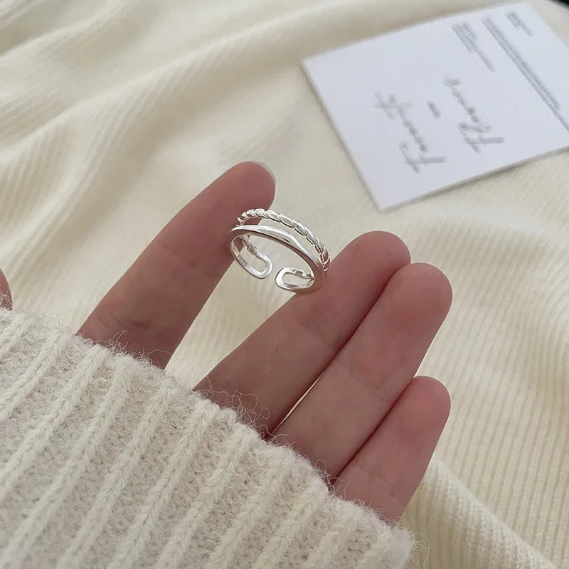 BF CLUB 925 Sterling Silver Ring For Women Jewelry Narrow Finger Open Vintage Handmade Ring Allergy For Party Birthday Gift