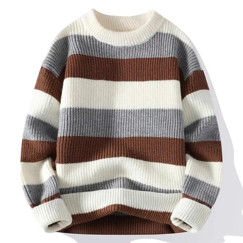 Men's Striped Sweater O-Neck Casual Knit Pullovers Fashion Long Sleeve Knitted Sweater Men Autumn Winter Warm Y2K Knitwear Tops