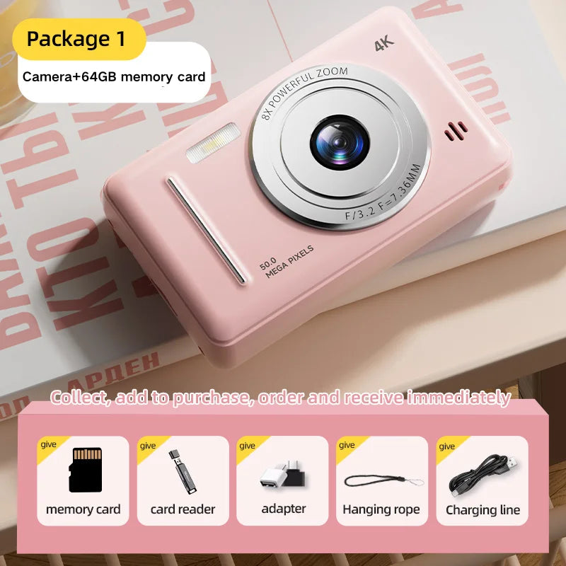 4K Digital Camera 5000W Pixel Retro CCD Portable Card Camera Entry-level Camera Dual Camera Flash 50 Million Pixels Auto Focus