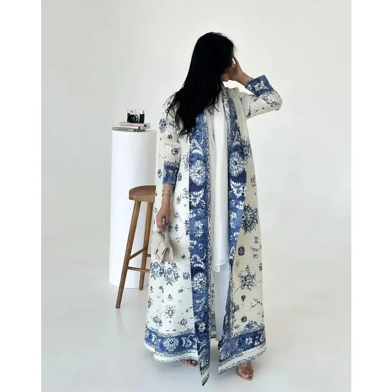 KAF Women Fashion Abaya Vintage Printed Cardigan Design Loose Large Size Elegant Female Luxury Robe Spring Autumn Model