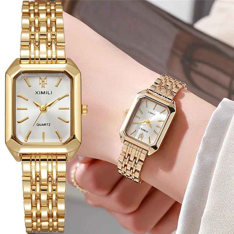 Women's Fashion Square Watches Gold Alloy Strap 2025 Luxury Ladies Quartz Wristwatches Qualities Female Roman Scale Clock