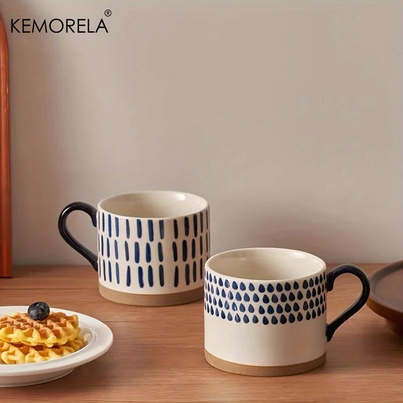 KEMORELA 1PCS 450ML Nordic Ceramic Cup Coffee Milk Mug with Handle Retro Large Capacity Japanese Breakfast Oatmeal Cup Gift Set