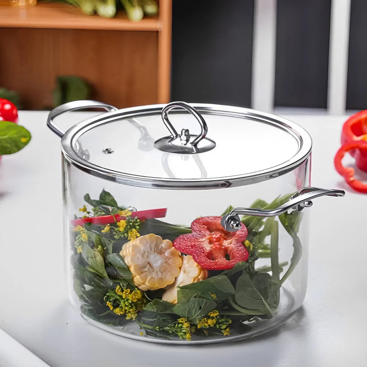 Glass Cooking Pan 2.5L/3.5L with Lid for Stove High Borosilicate Transparent Simmer Pot for Tea Cooking Soup Kitchen Tools