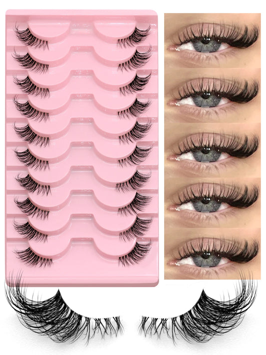 GROINNEYA Half Lashes Half Lashes Soft Natural Clear Band Lashes Natural Look Faux Mink Wispy Mink Eyelashes Extension Makeup