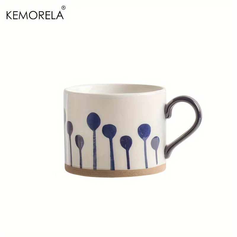 KEMORELA 1PCS 450ML Nordic Ceramic Cup Coffee Milk Mug with Handle Retro Large Capacity Japanese Breakfast Oatmeal Cup Gift Set