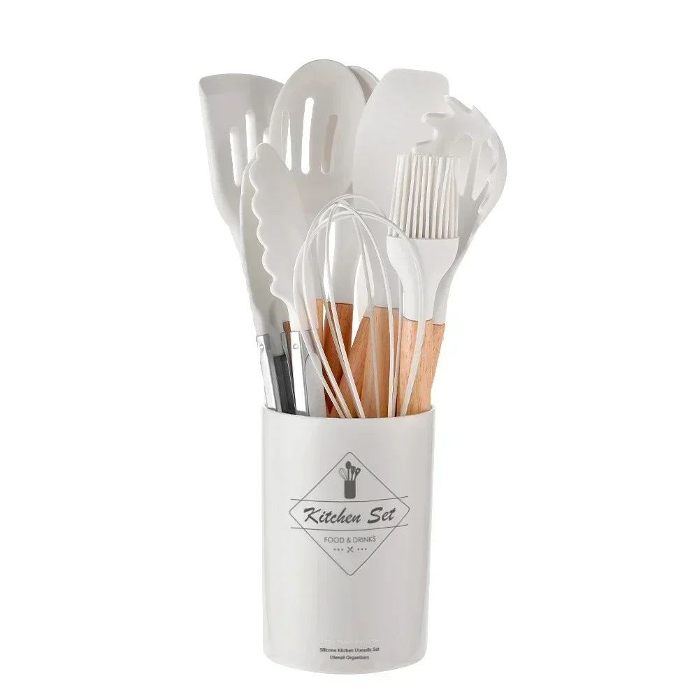 12PCs Kitchen Gift Set - Silicone Spatula Turner & 6 Measuring Spoons, FDA Approved Non-Toxic Cooking Utensils for Baking