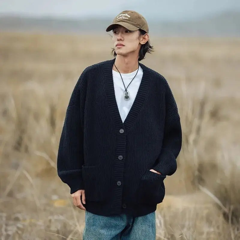 Korean Autumn Winter Thickened Lazy Cardigan Sweater Jacket Versatile American Style Retro Vneck Temperament Knitted Cardigan