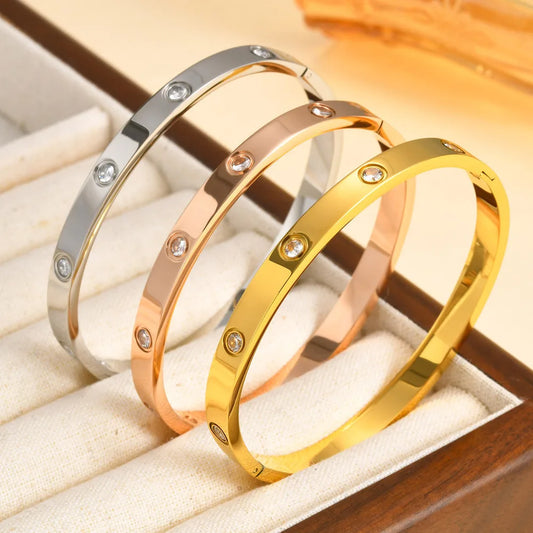 Vnox High-End Stainless Steel Women Bangles, Luxury Solid Gold Plated Love Cuff Bracelets,US Europ Hot Fashion Daily Ins Jewelry