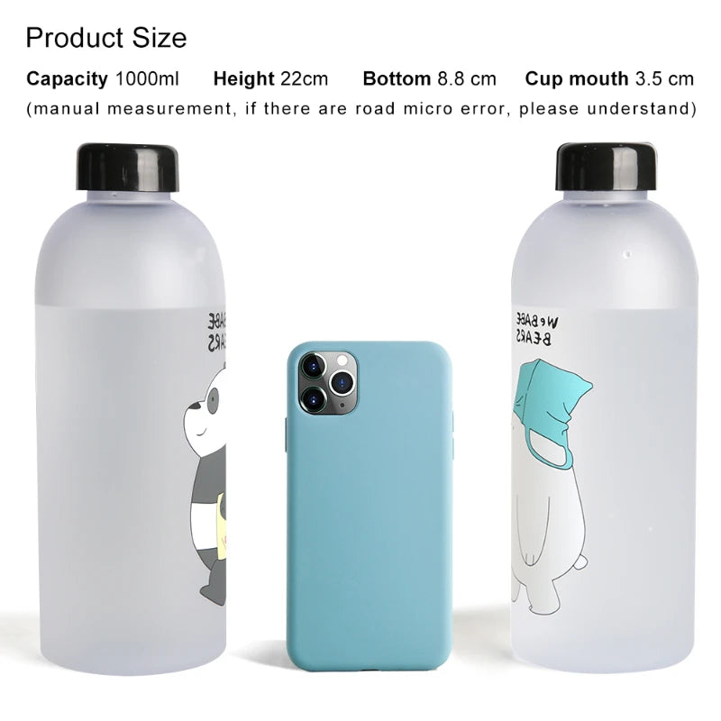 Water Bottles Cute Panda Bear Cup 1000ml With Straw Transparent Cartoon Water Bottle Drinkware Frosted Leak-proof Protein Shaker