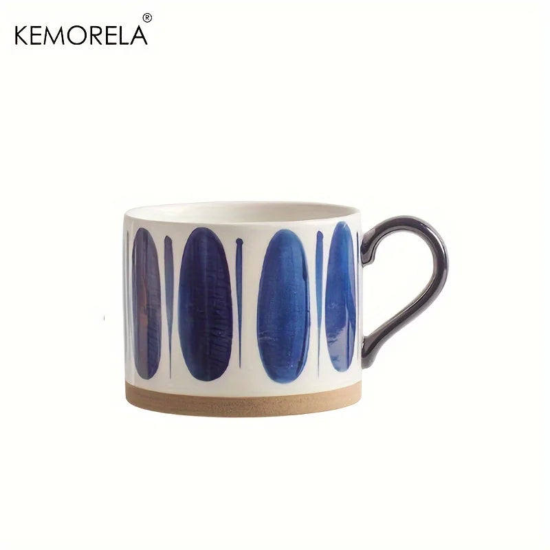 KEMORELA 1PCS 450ML Nordic Ceramic Cup Coffee Milk Mug with Handle Retro Large Capacity Japanese Breakfast Oatmeal Cup Gift Set