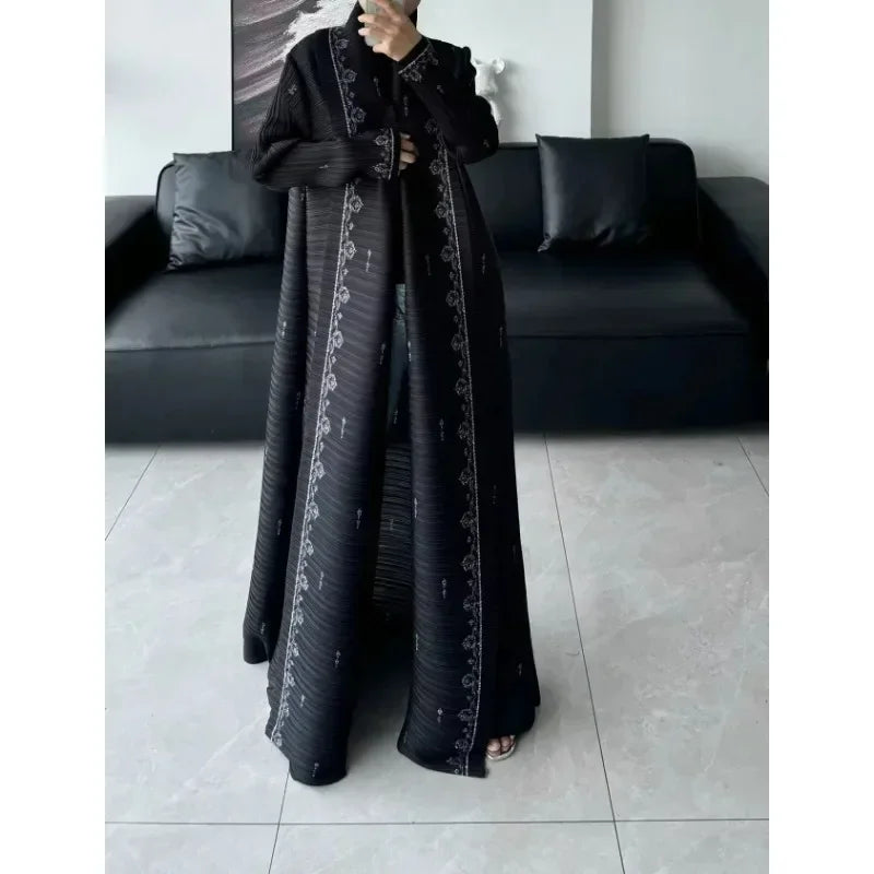 KAF Women Fashion Abaya Vintage Printed Cardigan Design Loose Large Size Elegant Female Luxury Robe Spring Autumn Model