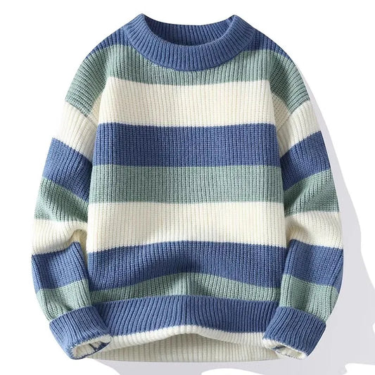 Men's Striped Sweater O-Neck Casual Knit Pullovers Fashion Long Sleeve Knitted Sweater Men Autumn Winter Warm Y2K Knitwear Tops