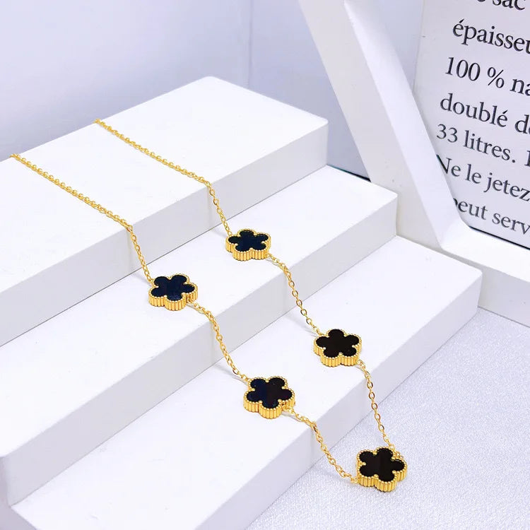 14K Gold Plated Cinquefoil Link Bracelet White Black Red Green Lucky Bracelet Necklace Earrings Jewellery Gifts Fashion Women