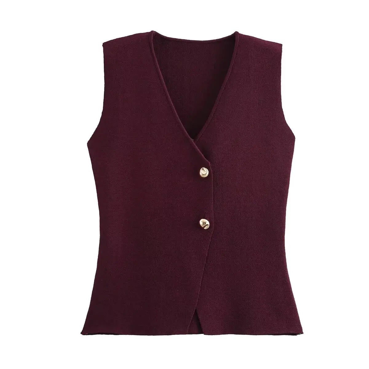 TFMLN 2024 New Gold Button Knitted Tank Top Fashion Autumn Knitted Vest Casual Women  Simple Wear