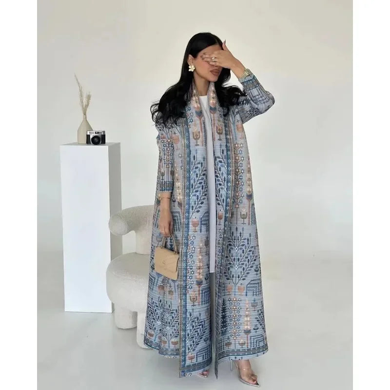 KAF Women Fashion Abaya Vintage Printed Cardigan Design Loose Large Size Elegant Female Luxury Robe Spring Autumn Model