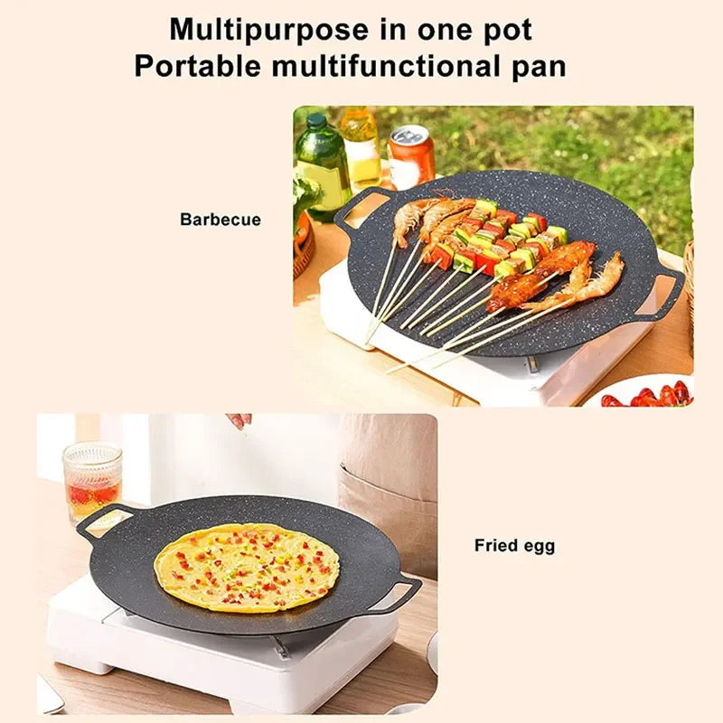 BBQ Grill Pan Non-stick Cooking Pans Multi-purpose Induction Cooker Round for Outdoor Camping Kitchen Bakeware Household Tools