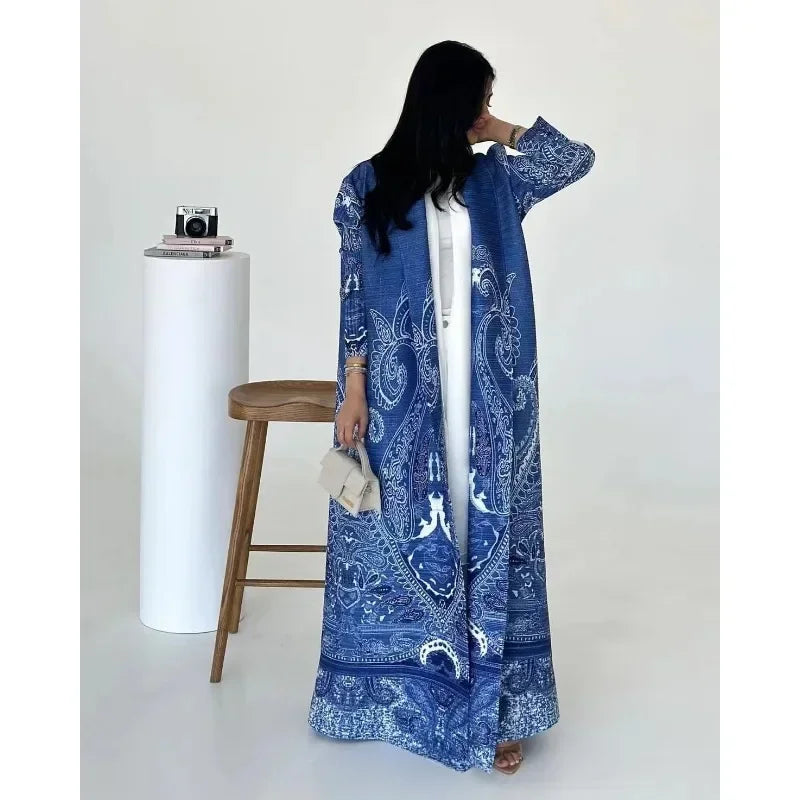 KAF Women Fashion Abaya Vintage Printed Cardigan Design Loose Large Size Elegant Female Luxury Robe Spring Autumn Model