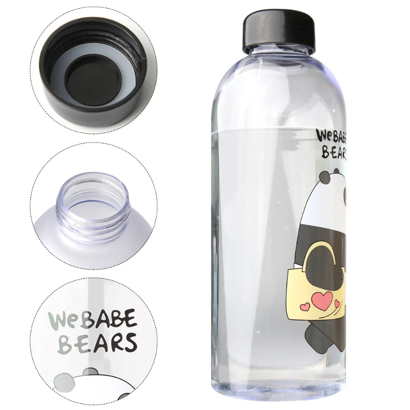 Water Bottles Cute Panda Bear Cup 1000ml With Straw Transparent Cartoon Water Bottle Drinkware Frosted Leak-proof Protein Shaker