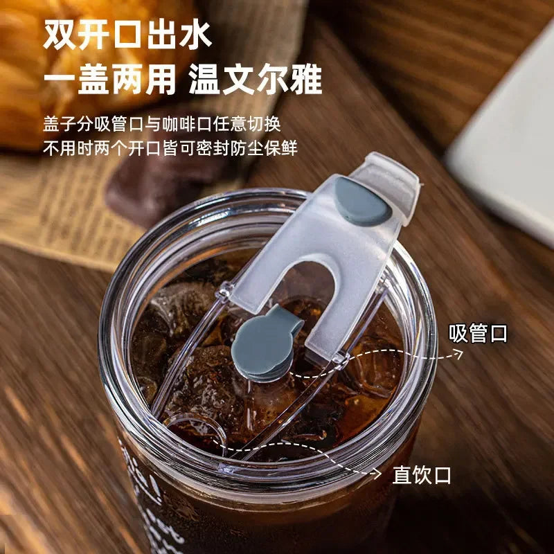 400ML Stripe Glass Cup Straw Coffee Mug Transparent Drinking Milk Water Tea Juice Cups with Lid Drinkware for Bar Birthday Party