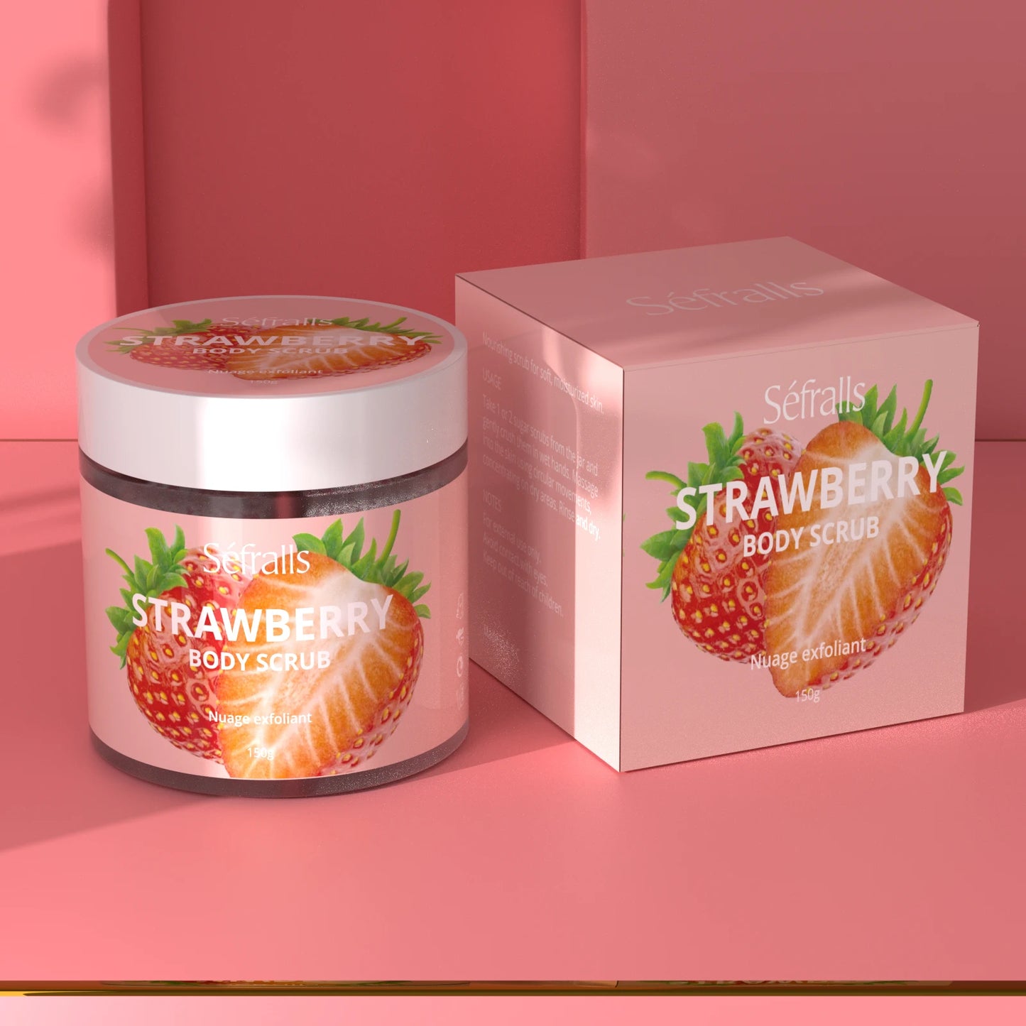 Séfralls Strawberry Body Scrub 150g Exfoliating Hydrating Body Scrub Sugar Scrub Moisturize Smooth Cleansing Skin