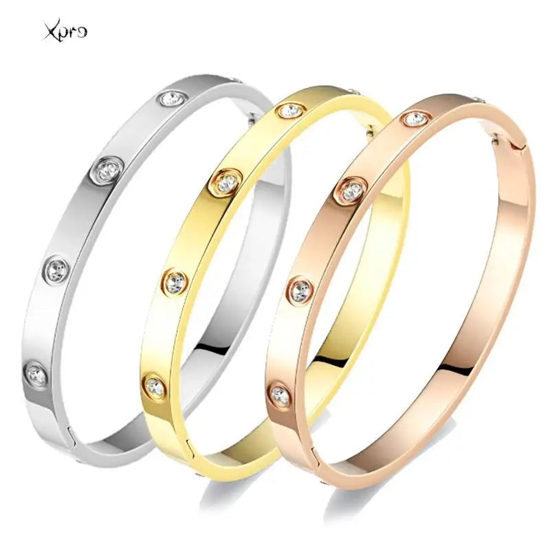 Xpro Stainless Steel Bracelets Woman Bangle Bangles for Woman Golden Love Crystal Wedding Feminina Luxury Jewellery Gifts