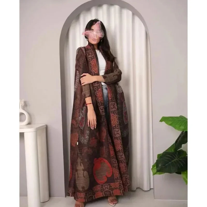 KAF Women Fashion Abaya Vintage Printed Cardigan Design Loose Large Size Elegant Female Luxury Robe Spring Autumn Model