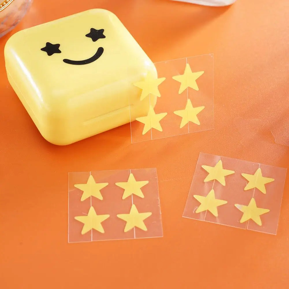 1Box Yellow Acne Patch Fade Repair Invisible Acne Removal Stickers Cute Concealer Makeup Tool Star Style With Mirror Storage Box