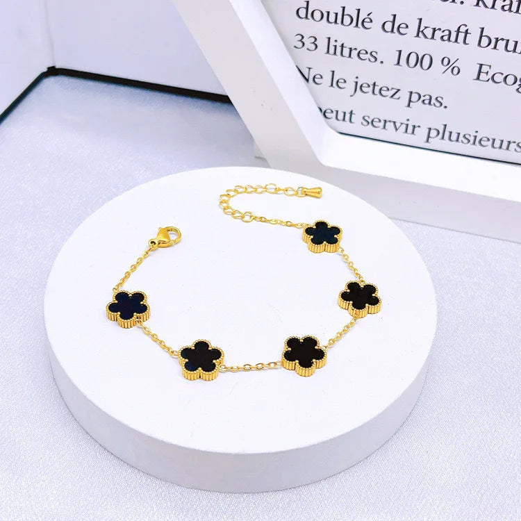 14K Gold Plated Cinquefoil Link Bracelet White Black Red Green Lucky Bracelet Necklace Earrings Jewellery Gifts Fashion Women