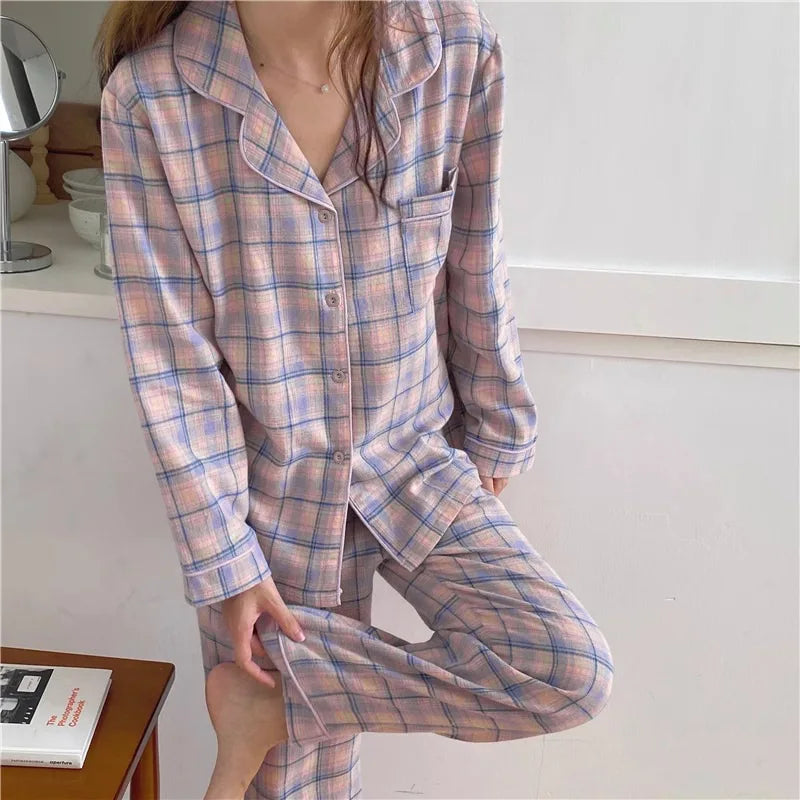 Spring and Autumn New Women's Pajamas Homewear Set Student Girls Simple Leisure Girls Can Go out Pajamas Cardigan Homewear Set