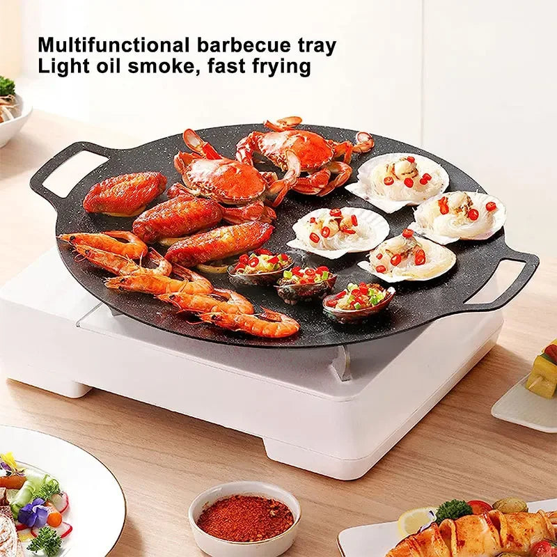 BBQ Grill Pan Non-stick Cooking Pans Multi-purpose Induction Cooker Round for Outdoor Camping Kitchen Bakeware Household Tools