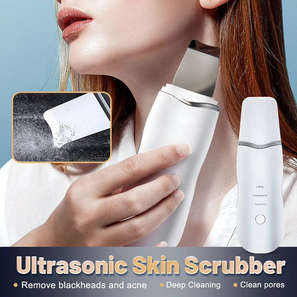 Ultrasonic Skin Scrubber Peeling Blackhead Remover Deep Face Cleaning Acne Pore Cleaner Facial Shovel Cleanser EMS Microcurrent