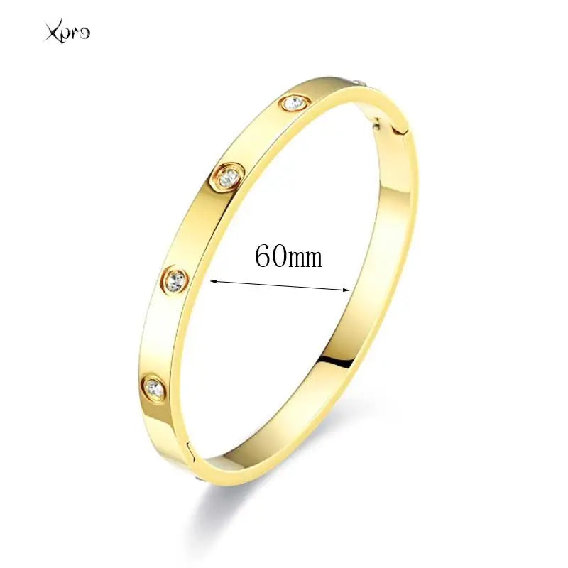 Xpro Stainless Steel Bracelets Woman Bangle Bangles for Woman Golden Love Crystal Wedding Feminina Luxury Jewellery Gifts