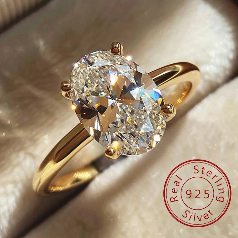 925 Sterling Silve 1-8CT Zircon Gorgeous Shiny Oval Stone Ring For Women Engagement Wedding Luxury High Quality Fine Jewelry