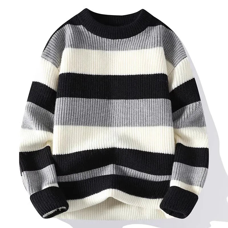 Men's Striped Sweater O-Neck Casual Knit Pullovers Fashion Long Sleeve Knitted Sweater Men Autumn Winter Warm Y2K Knitwear Tops