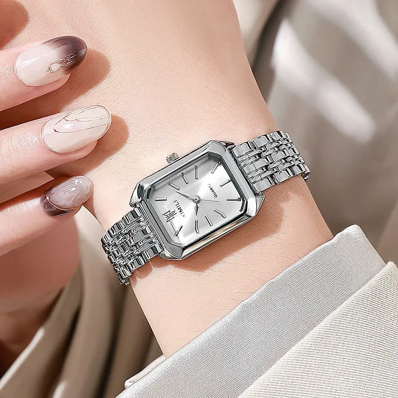 2025 Hot Brand Stainless Steel Strap Watch Women Luxury Gift Quartz Wristwatch Student Fashion Simple Square Quartz Watches