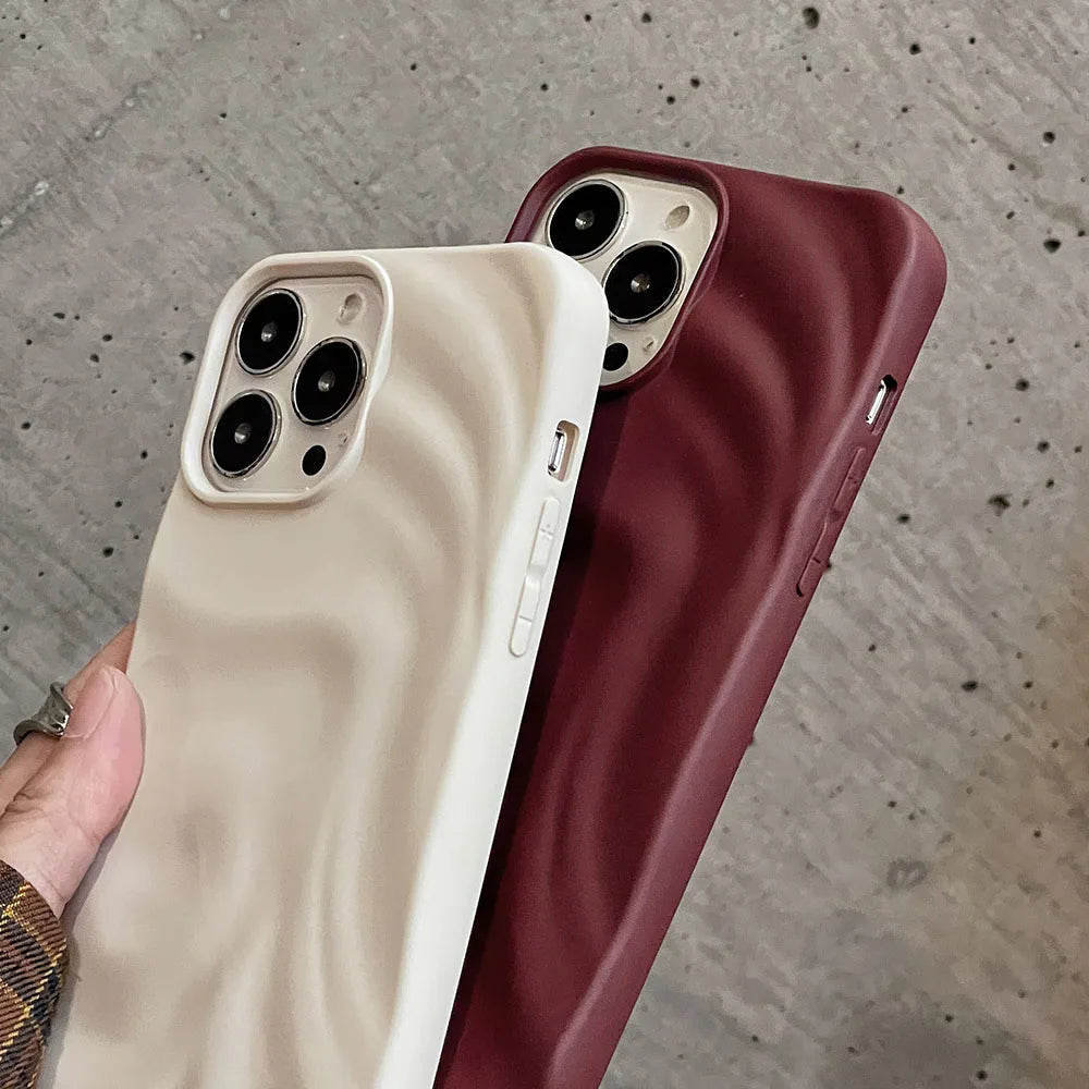 Ins Winter Wine Red 3D Pleats Wrinkle Phone Case for iPhone 12 13 14 15 16 Pro Max Soft Matte Cases for iPhone 11 Back Cover