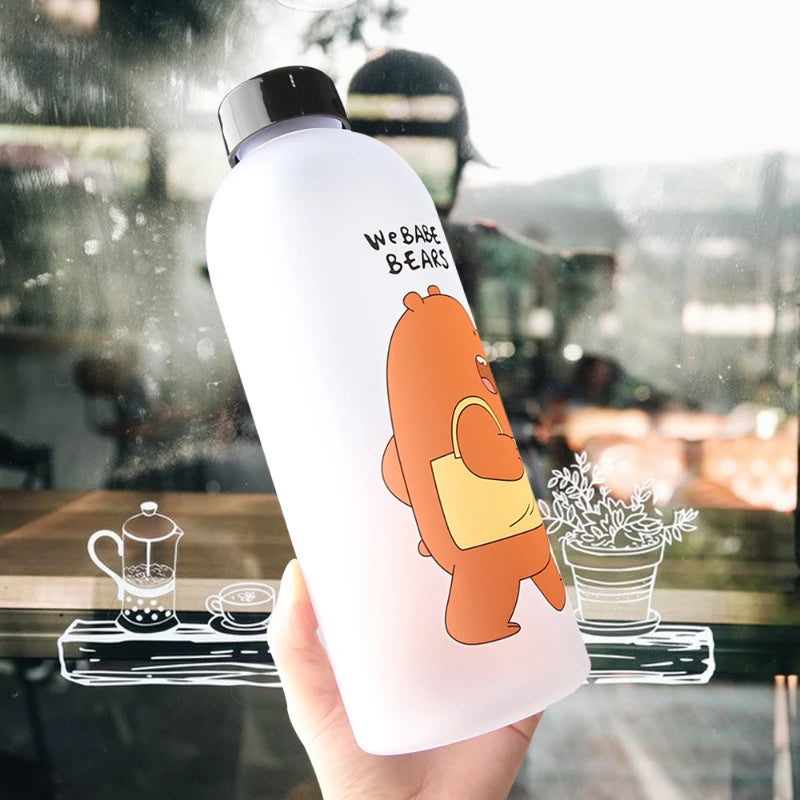 Water Bottles Cute Panda Bear Cup 1000ml With Straw Transparent Cartoon Water Bottle Drinkware Frosted Leak-proof Protein Shaker