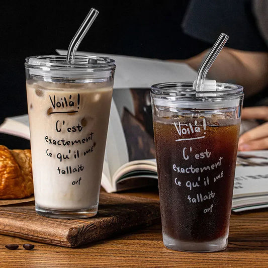 400ML Stripe Glass Cup Straw Coffee Mug Transparent Drinking Milk Water Tea Juice Cups with Lid Drinkware for Bar Birthday Party