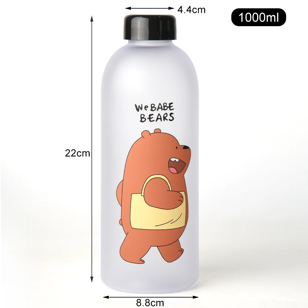 Water Bottles Cute Panda Bear Cup 1000ml With Straw Transparent Cartoon Water Bottle Drinkware Frosted Leak-proof Protein Shaker