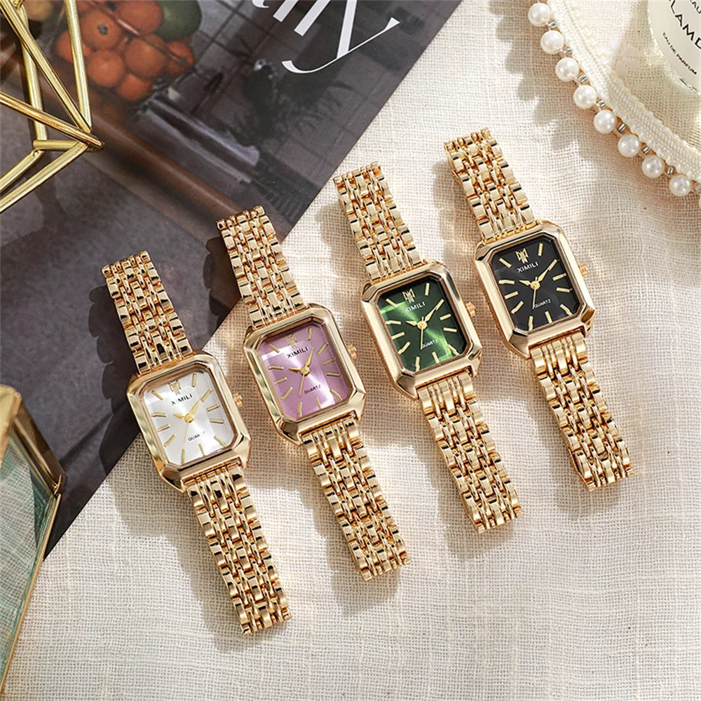 Women's Fashion Square Watches Gold Alloy Strap 2025 Luxury Ladies Quartz Wristwatches Qualities Female Roman Scale Clock