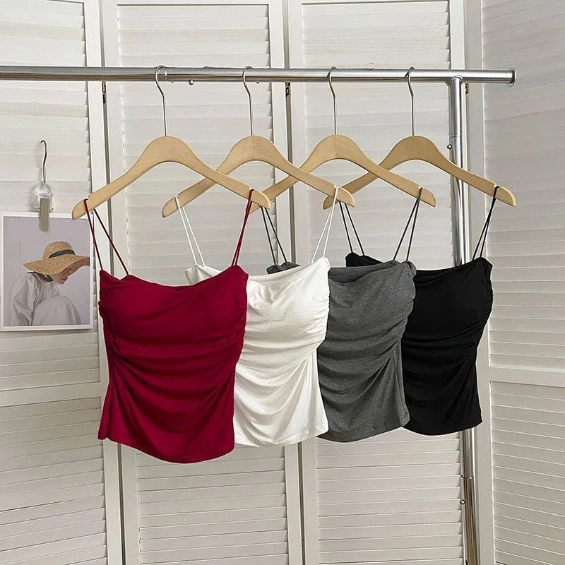 Summer Camisoles Tank Tops Women With Built In Bra Spaghetti Strap Tanks Vest Sleeveless Tees Cropped Top Solid Color Casual Top