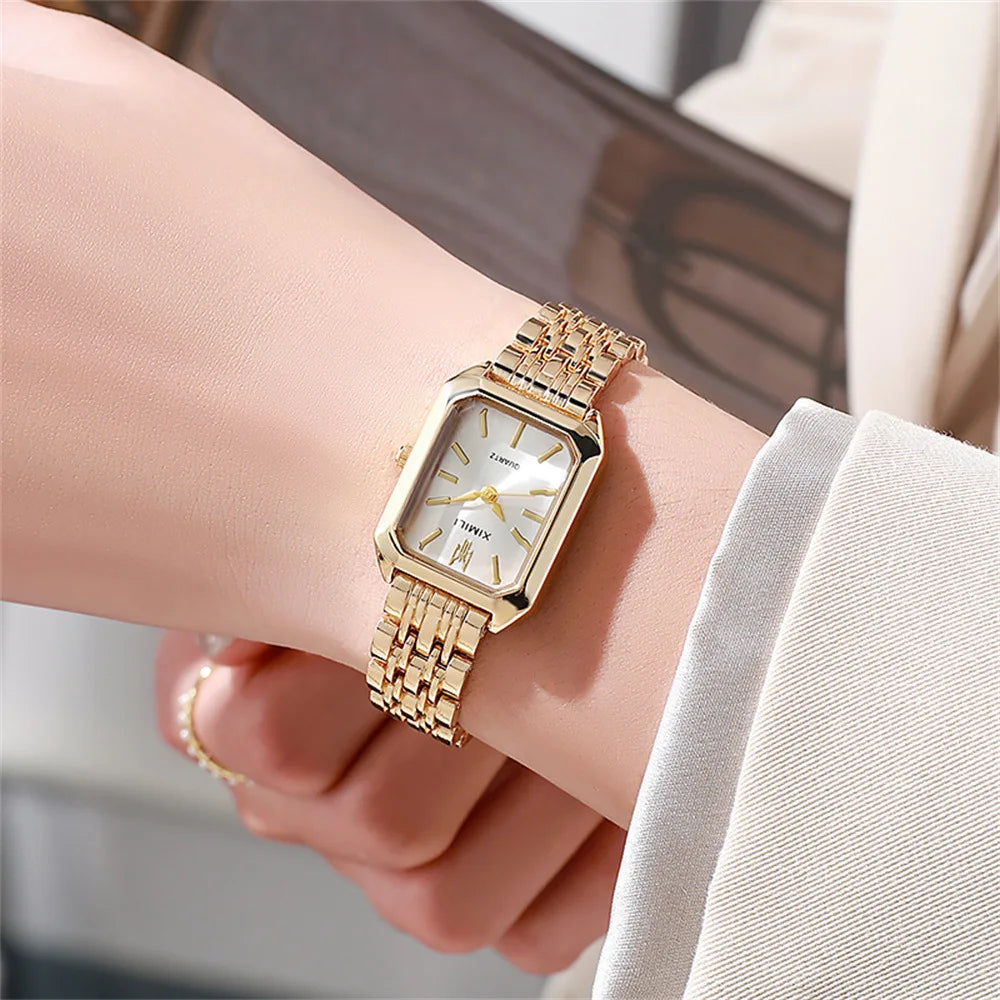 Women's Fashion Square Watches Gold Alloy Strap 2025 Luxury Ladies Quartz Wristwatches Qualities Female Roman Scale Clock