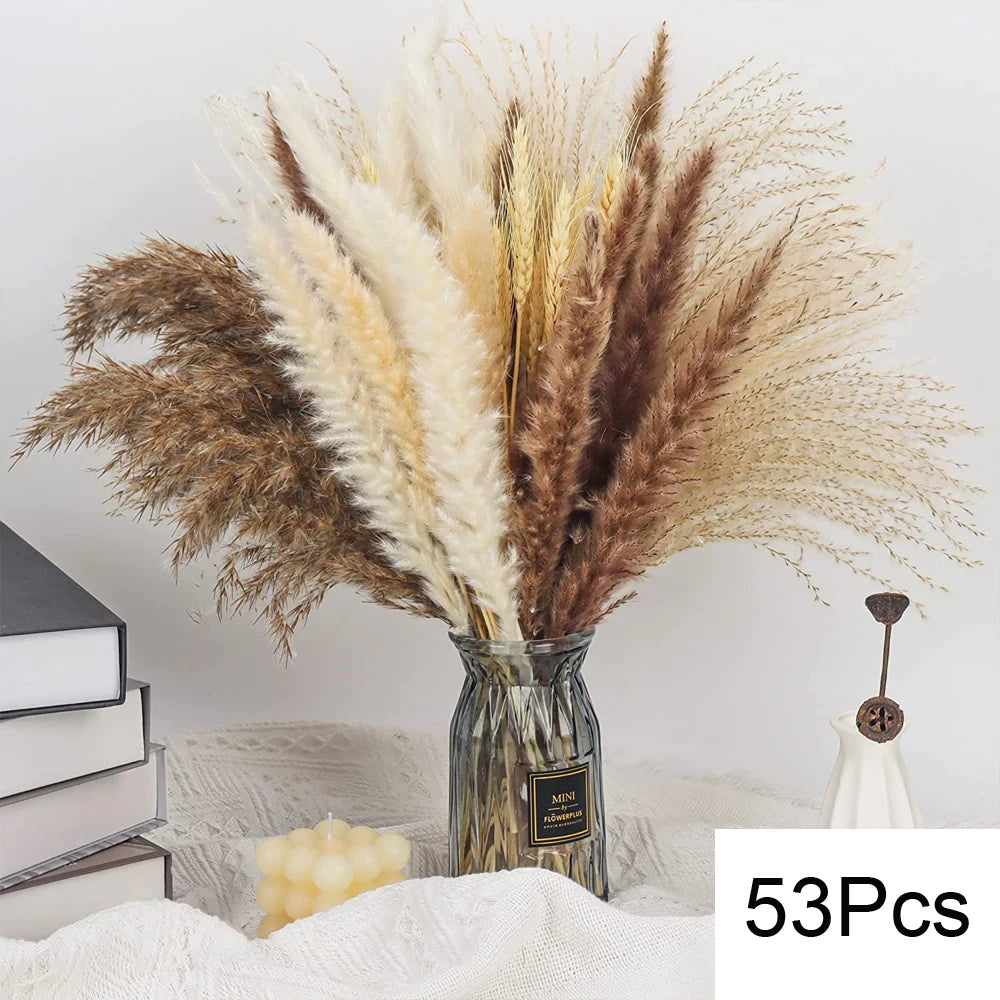 Natural Pampas Dried Flowers Bouquet for Boho Home Vase Decor Bunny Rabbit Tails Grass Artifical Flower Wedding Party Decoration